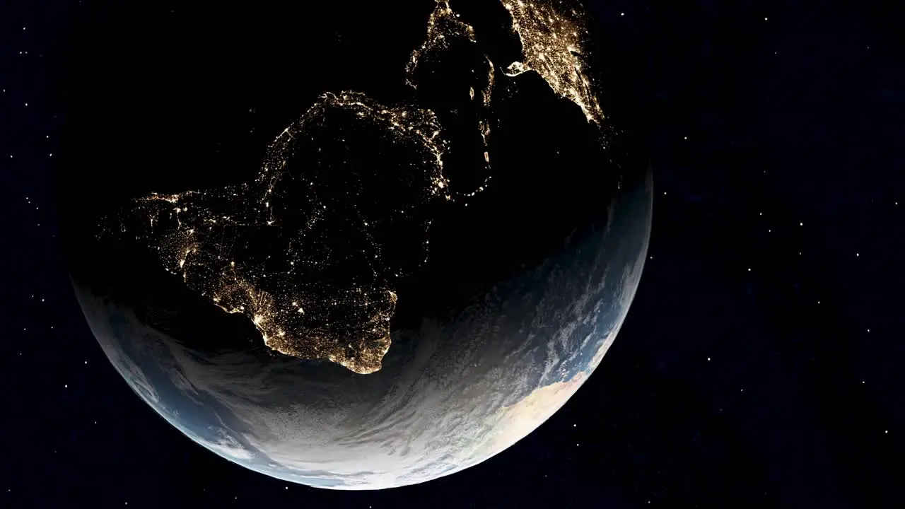 South America from space on globe day starts in Brazil 3D render vertical