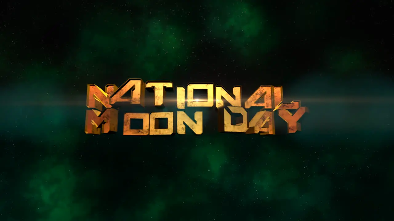 National Moon Day with light of stars and green clouds in dark galaxy