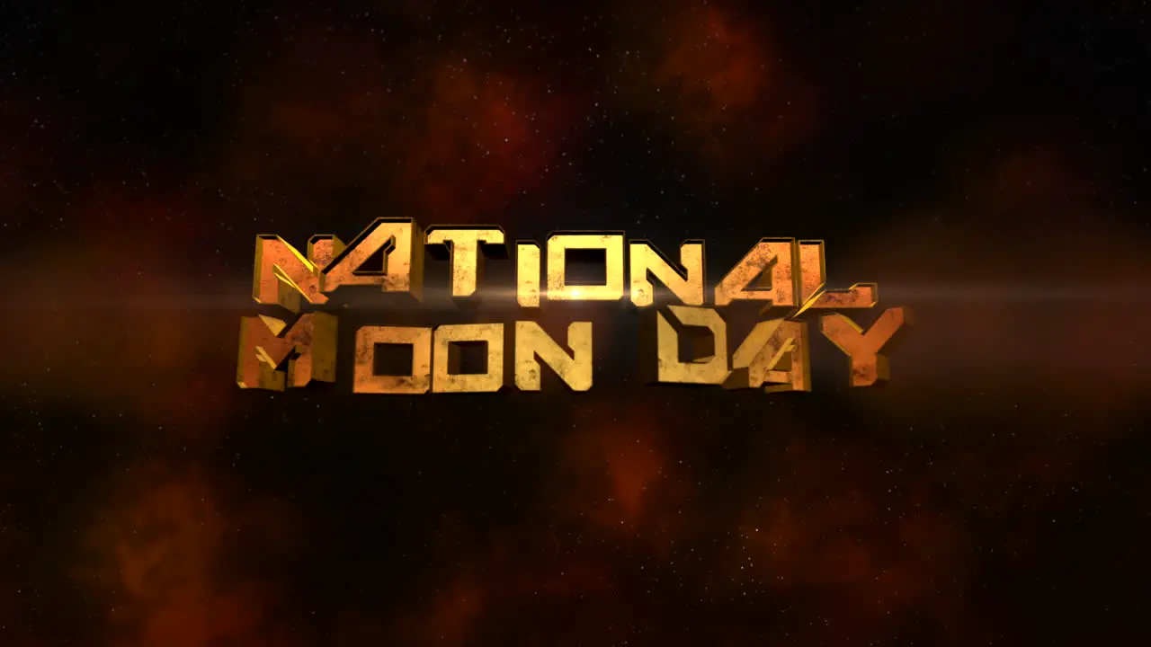 National Moon Day with stars and red clouds in dark galaxy