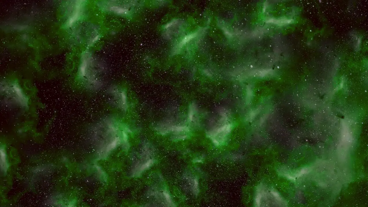 Gorgeous close-up illuminated green nebula shines amidst starry background