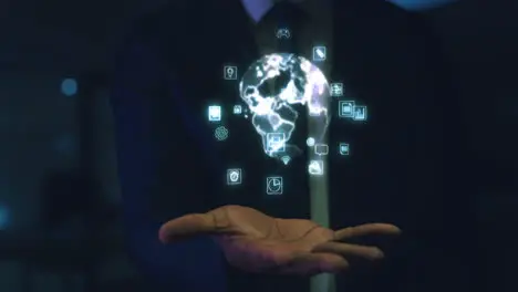 IT Hologram digital and businessman hand