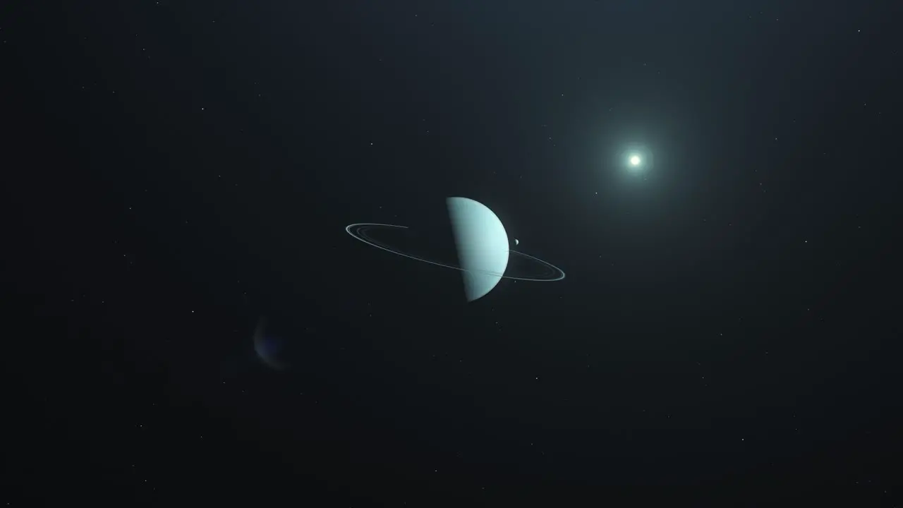 Planet Uranus in Outer-space Zoom-in animation