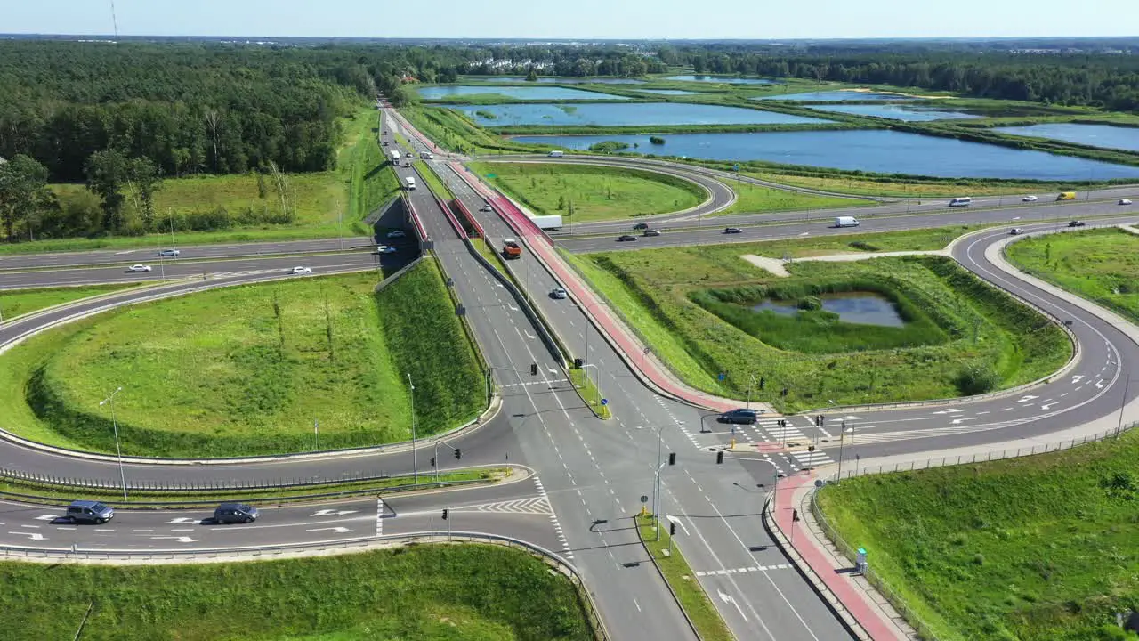 Crossroad aerial view Interchange aerial photo Transportation and logistics drone view