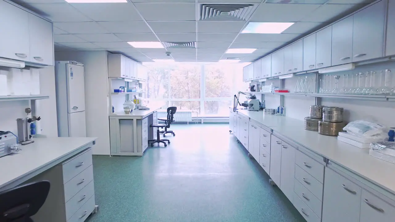 Research laboratory interior Point of view empty science laboratory room