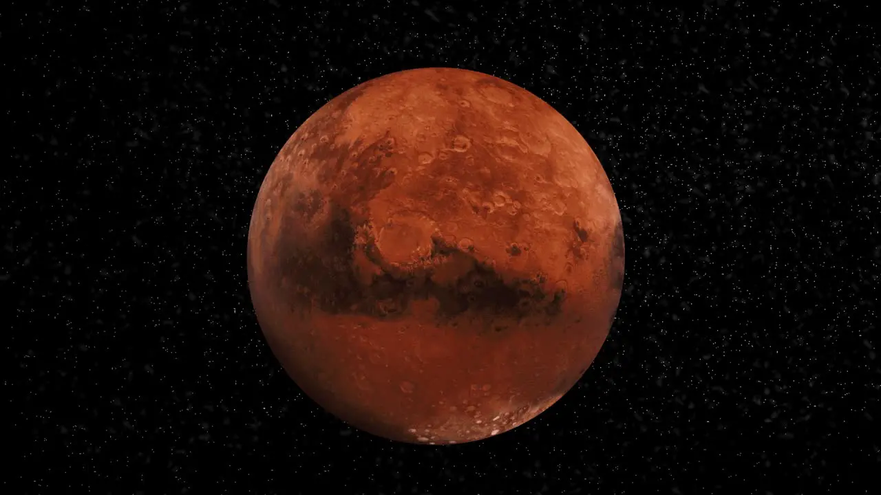 Planet animation mars moving through astronomical deep space