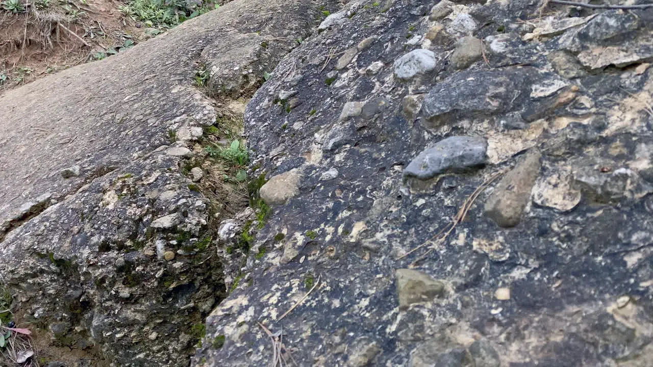 Close Up of excavated stones at the Bosnian sun pyramid a 30000 year old ancient building in the Bosnian tale of the pyramids