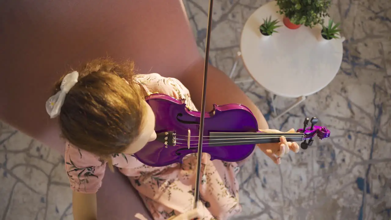 Inspirational talented musician woman playing violin at home and happy