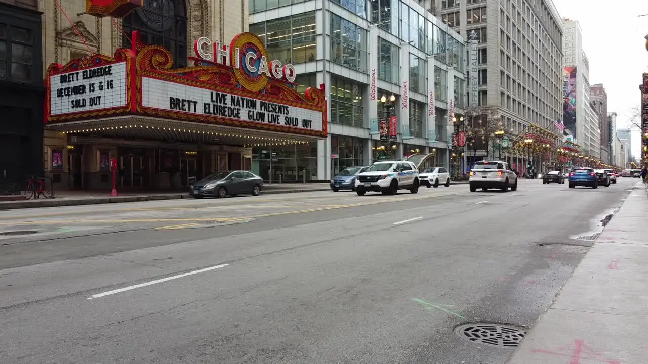 The Chicago theater on an afternoon while the police maintain order in downtown