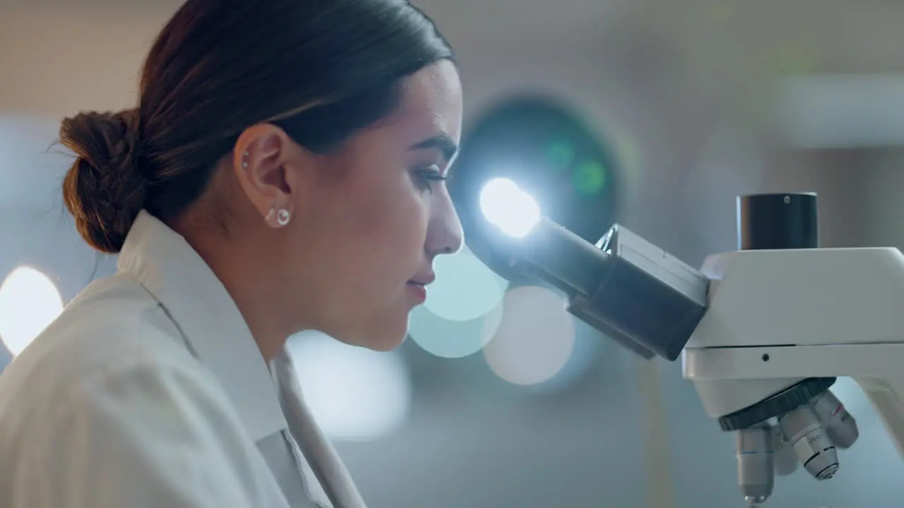 Science research and woman with microscope