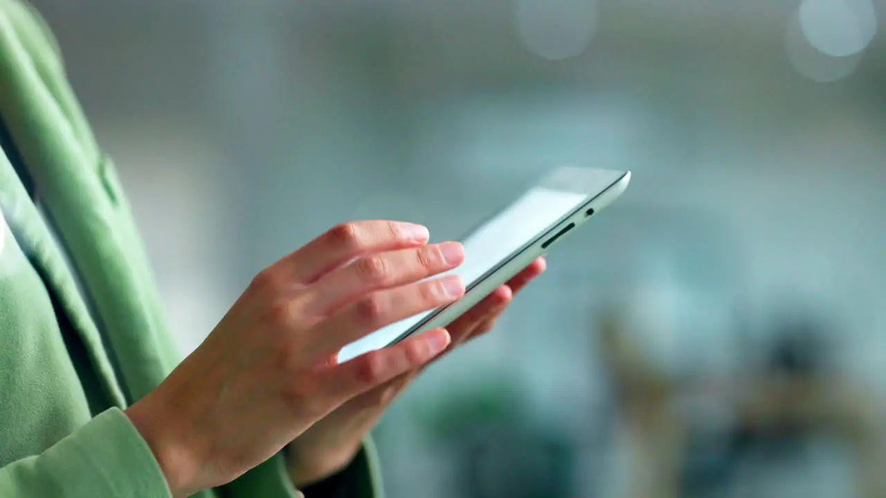 Tablet closeup and woman hands planning