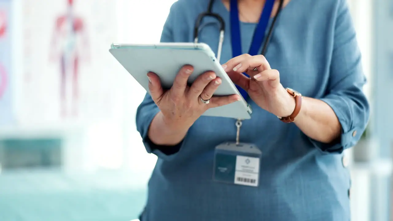 Tablet hands and closeup of doctor