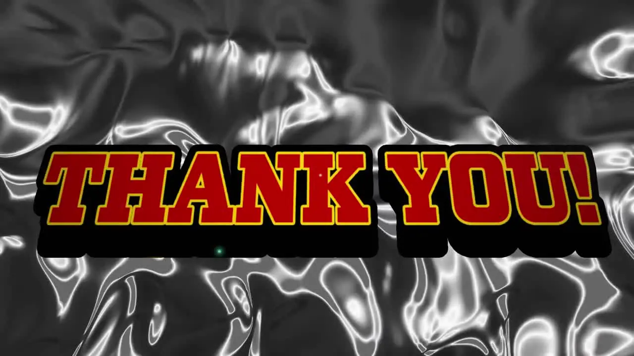 Animation of thank you text over silver liquid background