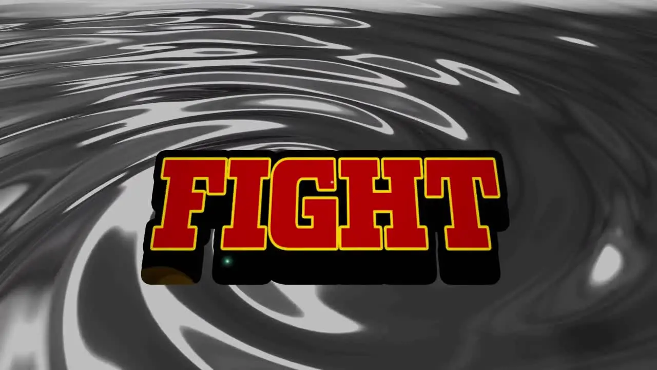 Animation of fight text over silver liquid background