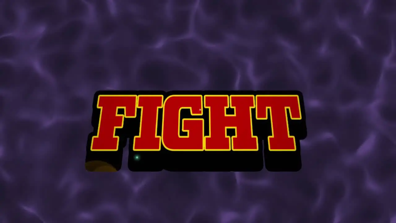 Animation of fight text over purple liquid background