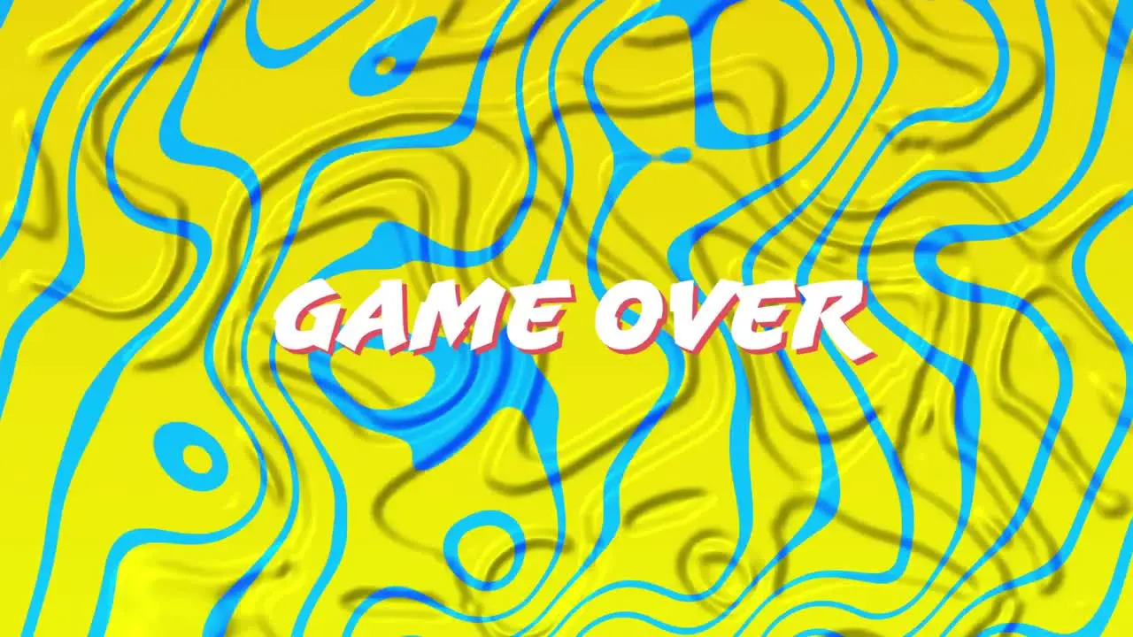 Animation of game over text over colourful liquid background