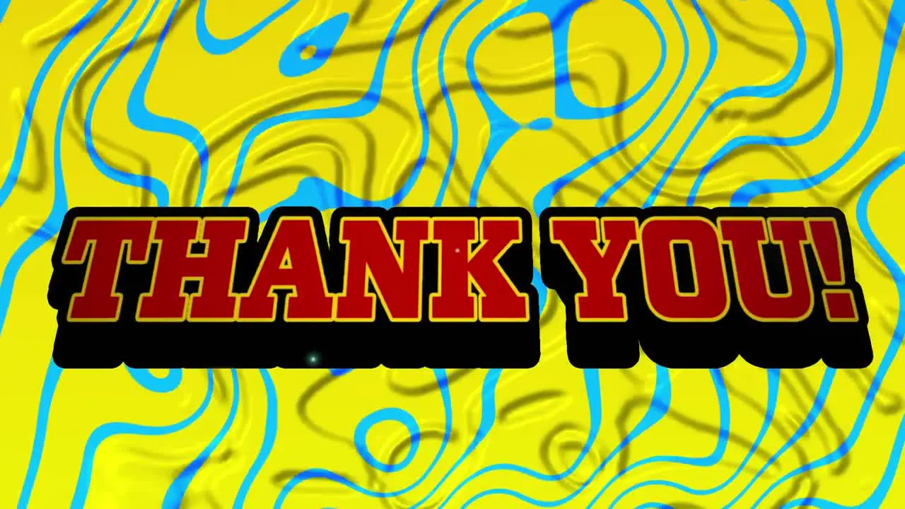 Animation of thank you text over colourful liquid background