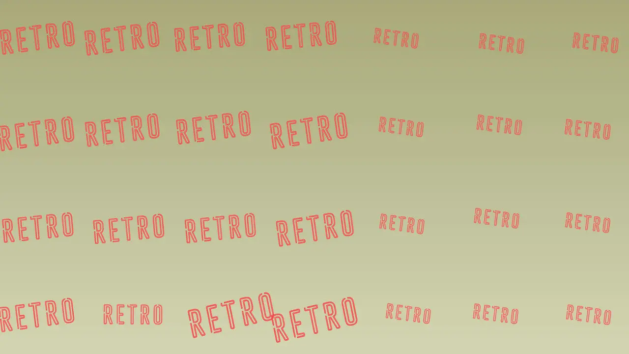 Animation of multiple retro text over grey background