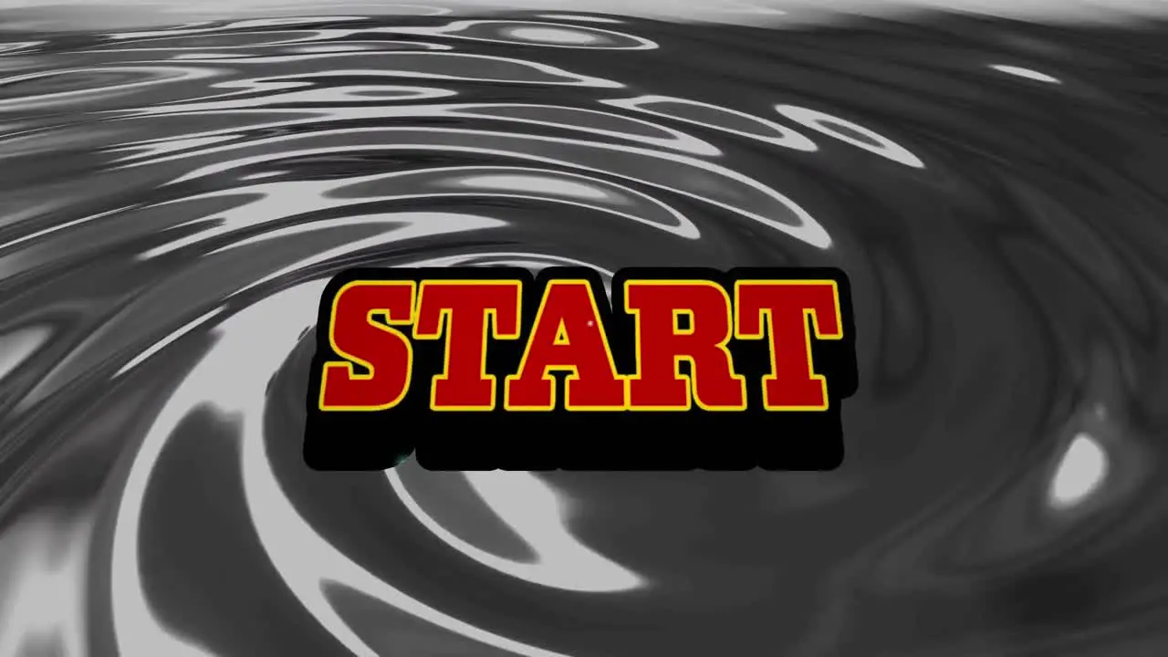 Animation of start text over silver liquid background