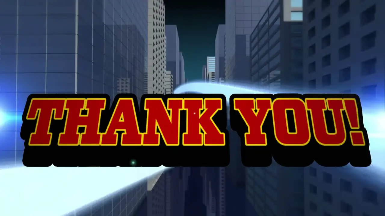 Animation of thank you over digital modern city