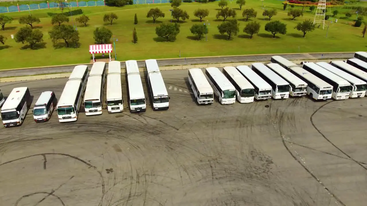 Aerial view of parked busses