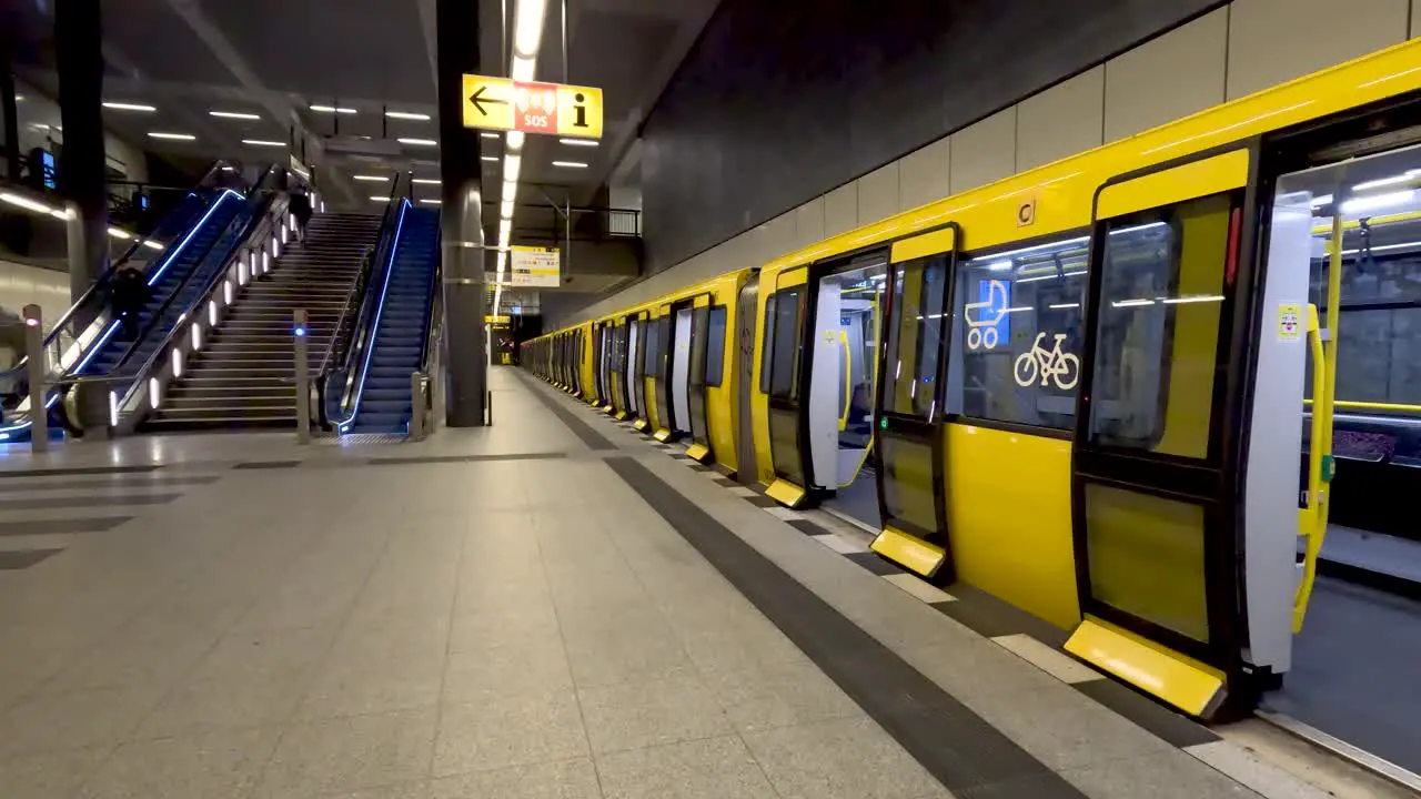 Berlin Yellow Subway Train Waiting To Depart At U Rotes Rathaus Station