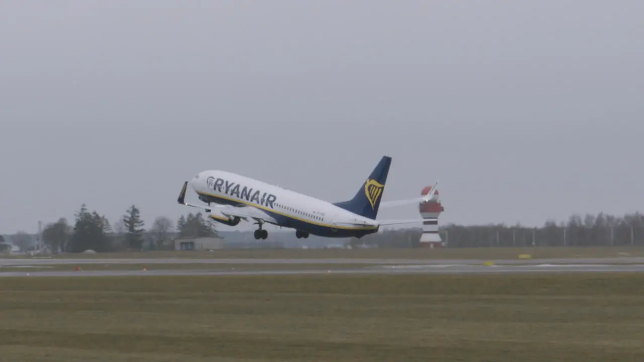 Plane of low-cost airline Ryanair takes off from Gdansk airport