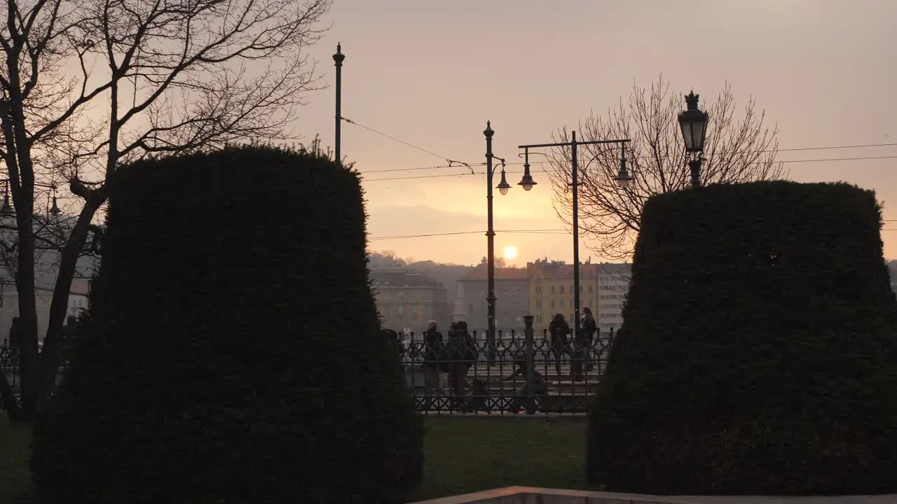 Tram of Budapest at sunset seen from Vigadó Square