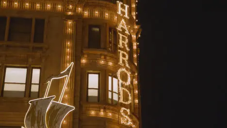 Exterior Of Harrods Department Store In London Decorated With Christmas Lights 4