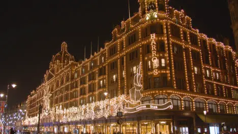 Exterior Of Harrods Department Store In London Decorated With Christmas Lights 1