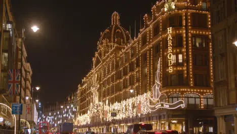 Exterior Of Harrods Department Store In London Decorated With Christmas Lights 5