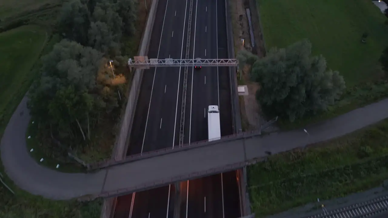 Aerial View of German Autobahn Freeway at Sunset