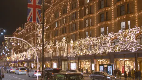 Exterior Of Harrods Department Store In London Decorated With Christmas Lights 2