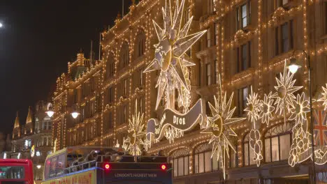 Exterior Of Harrods Department Store In London Decorated With Christmas Lights 3