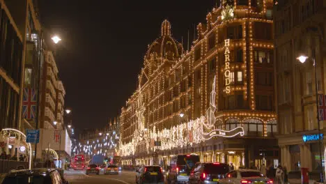 Exterior Of Harrods Department Store In London Decorated With Christmas Lights 6