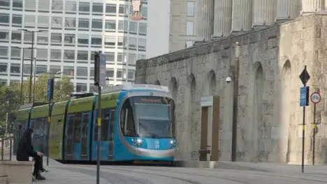 Tram Driving Through Birmingham City Centre 