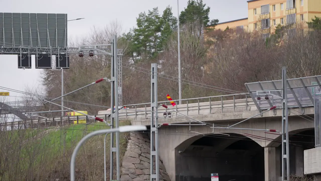 Slow traffic on a bridge in a calm area in Stockholm