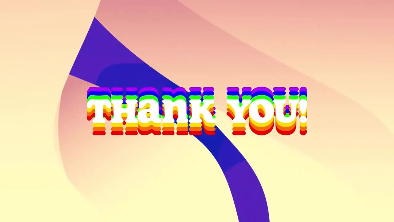 Animation of thank you text over yellows hapes moving on blue background