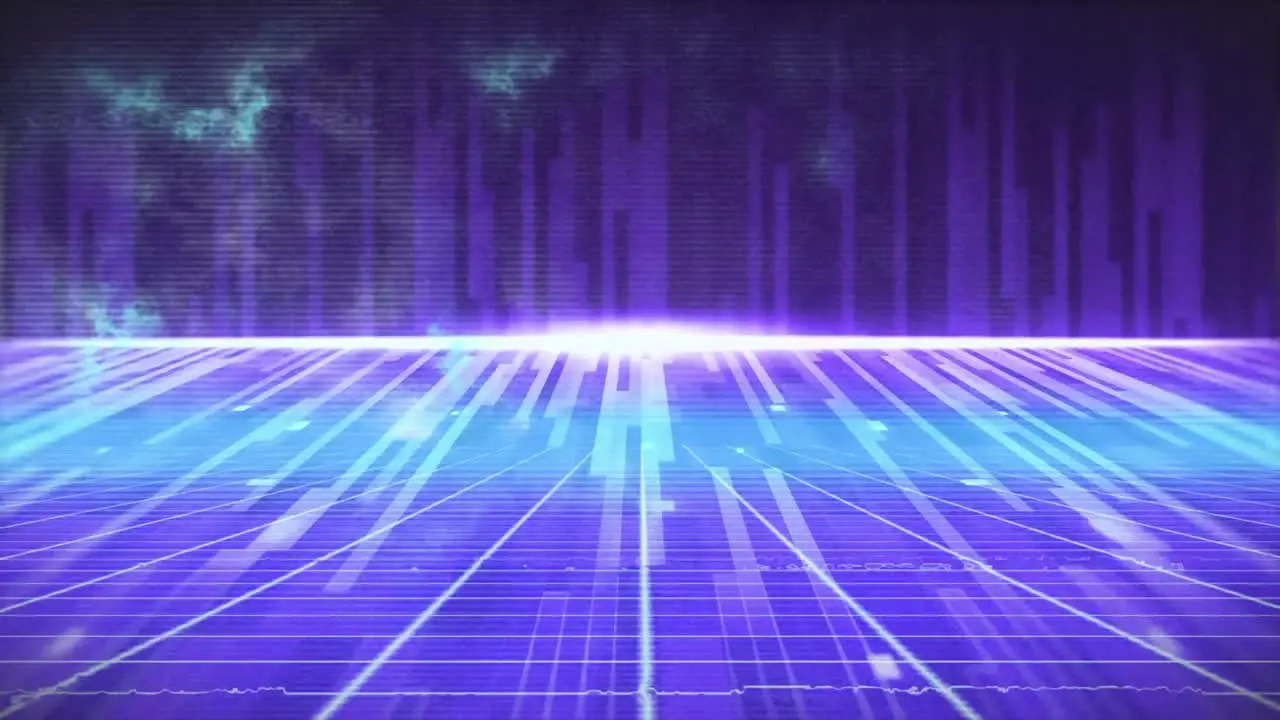 Animation of glowing blue stripes and moving colorful grid