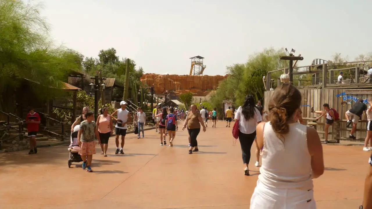 Crowded People At The Far West Area In Port Aventura Theme Park Near Salou In Costa Dorada Catalonia Spain