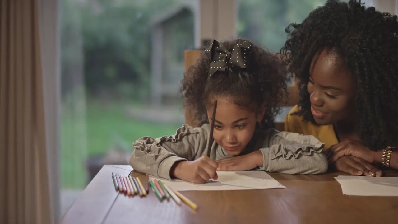 Mother and Daughter Drawing Together