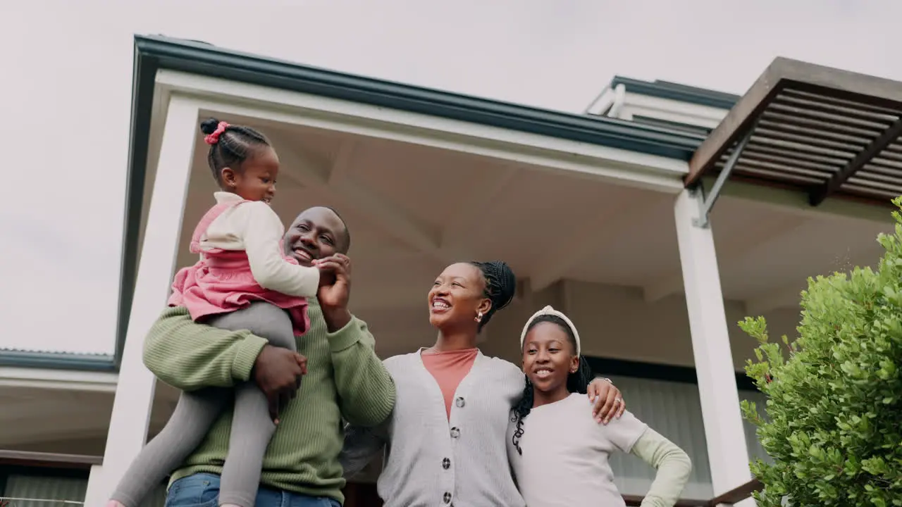 Father mother or happy kids in new home as