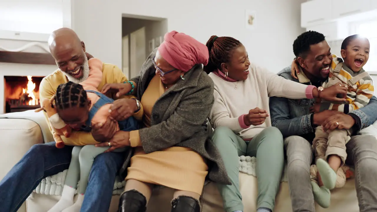 Big family living room and run to hug on sofa