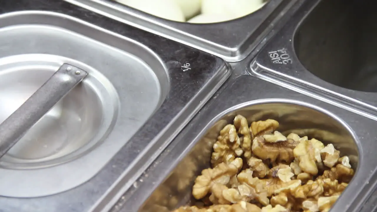 Eggs and nuts in restaurant display