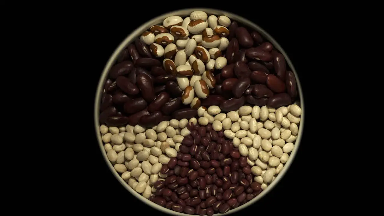 Dry beans in spoke design rotate isolated on black background