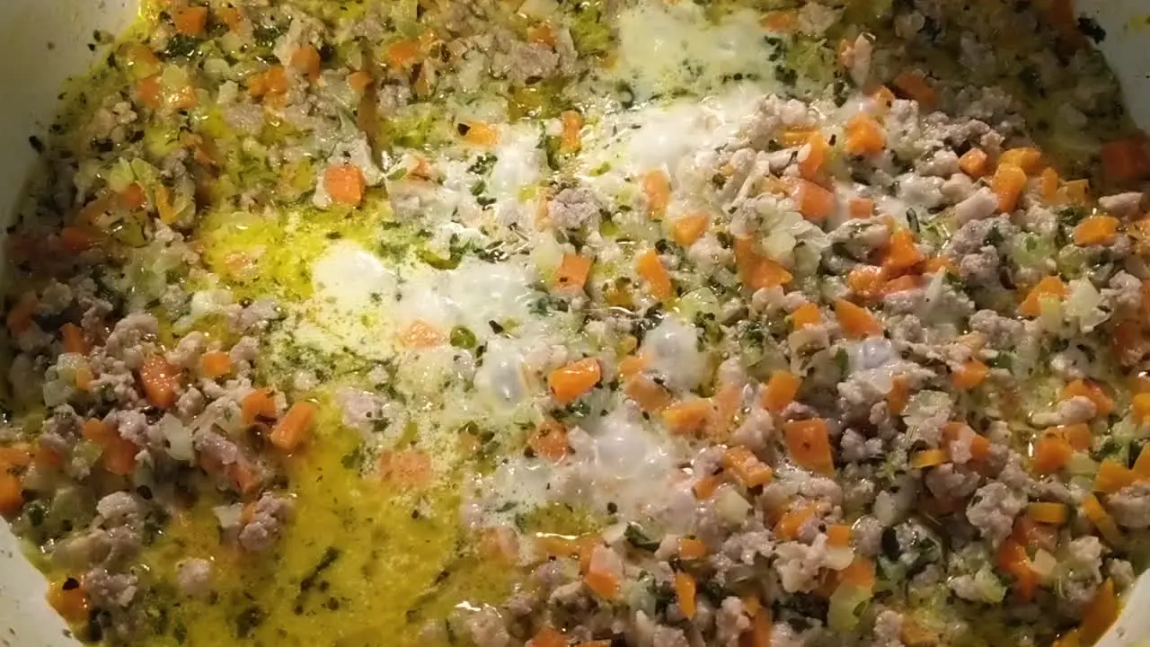 The bubbling beginnings of a bolognese sauce