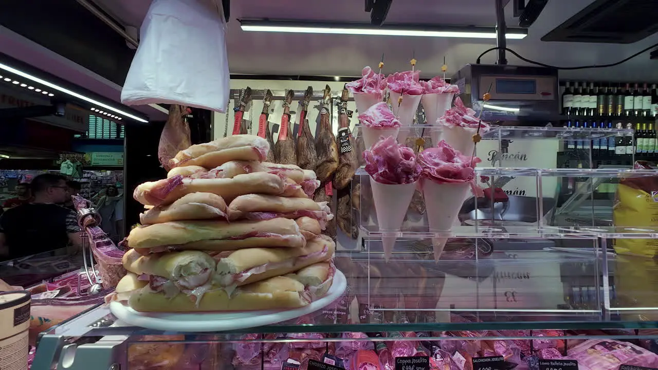 Close-Up of Sandwiches at a Market Meat Stand