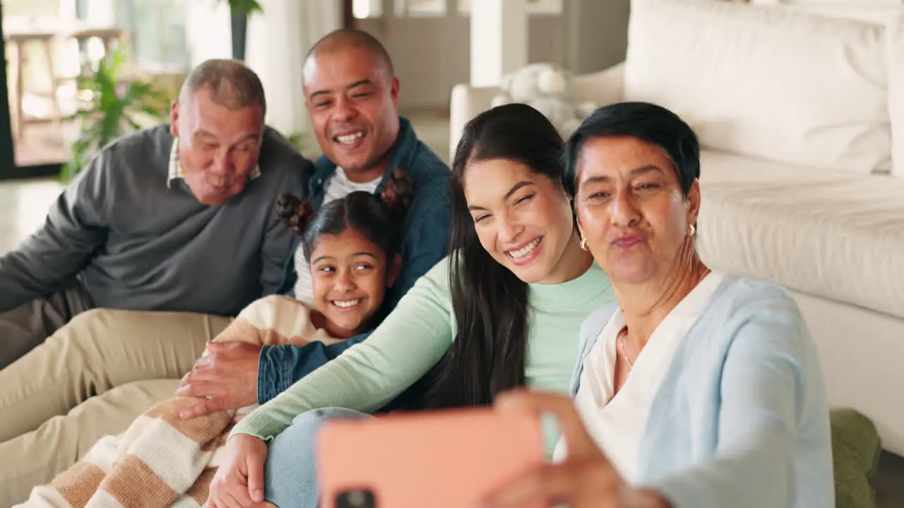 Big family funny and selfie in home living room