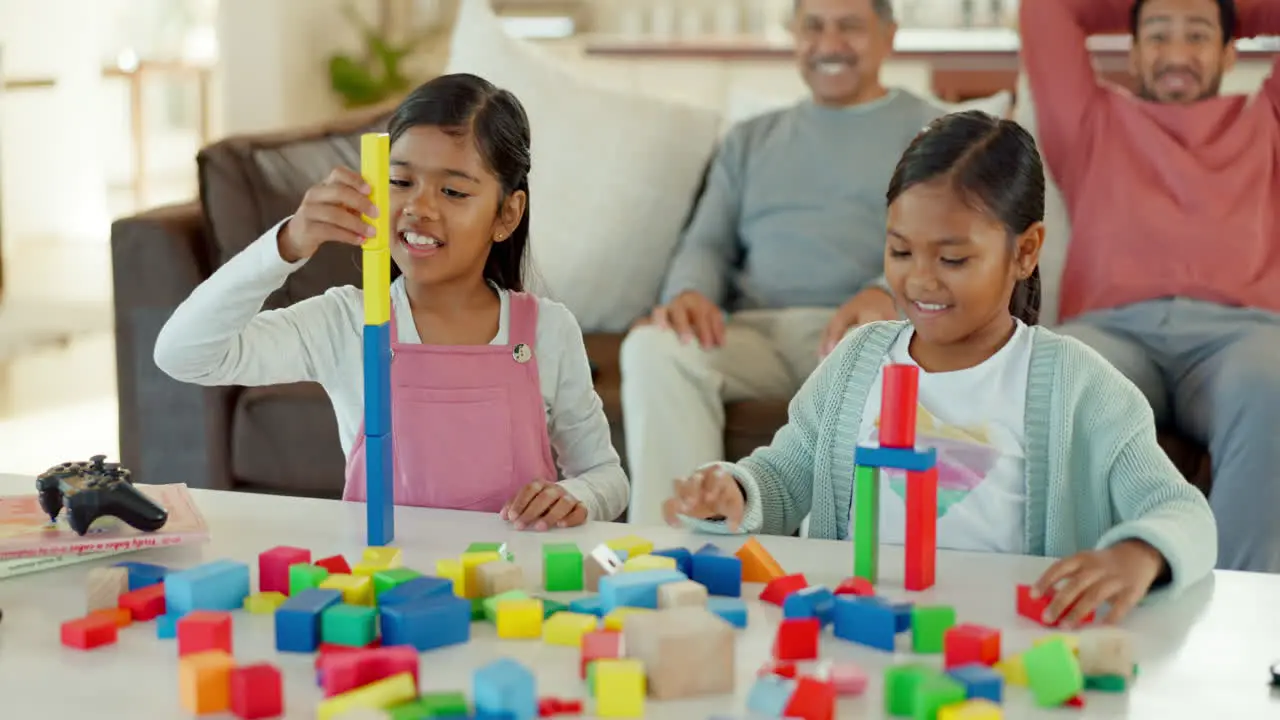 Girl kids table and building blocks with high