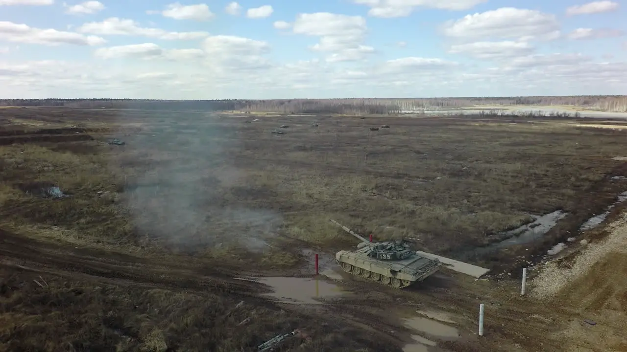 A tank shoots at a shooting range