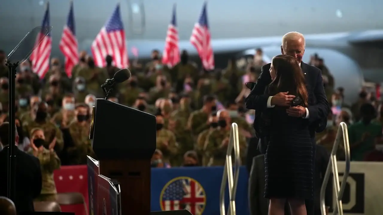 Us President Joe Biden Speaks To An Audience Of American Soldiers British Royal Air Force Base Mildenhall England